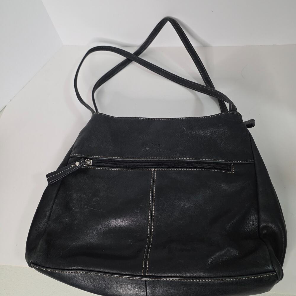 Stone Mountain Black Leather Multi Compartment Shoulder Bag Purse